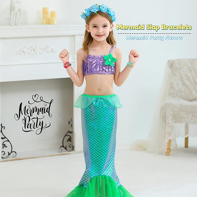 Silicone Mermaid Slap Bracelets - Cute Mermaid Theme Birthday Party Favors , Girls Party Favors Gifts Carnival Prizes Set （6 Pack