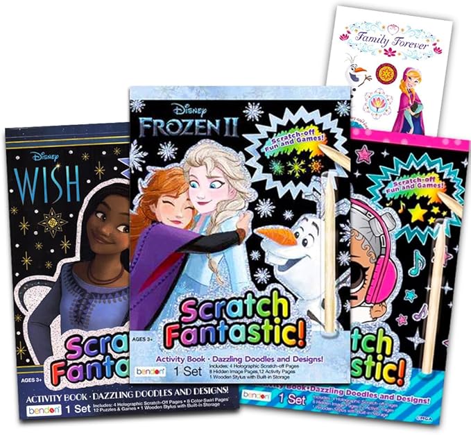 Disney Scratch Art for Girls Kids Toddlers - 3 Scratch Books for Kids Featuring Frozen, Shimmer and Shine and Vampirina with Frozen Stickers (Reveal Books for Kids)