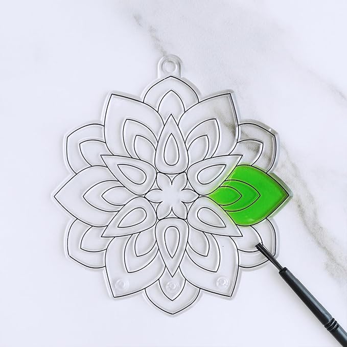 Winlyn 24 Sets Lotus Flower Suncatcher Wind Chimes Decorations DIY Window Paint Art Stickers Craft Kits Flower Sun Catchers for Kids Classroom Birthday Spring Summer Party Activities Art Project