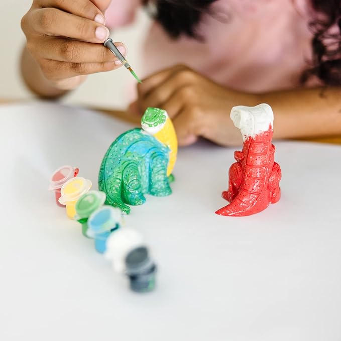 Melissa & Doug Created by Me! Dinosaur Figurines Craft Kit (2 Resin Dinosaurs, 6 Paints, Paintbrush)