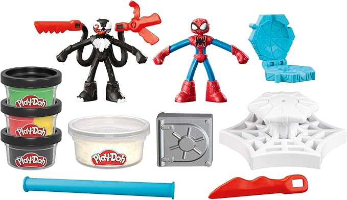 Play-Doh Marvel Spider-Man Launch & Slice Battle Playset with 2 Bendy Action Figures and 7 Accessories, Imagination Toys for Boys & Girls 4 Years & Up