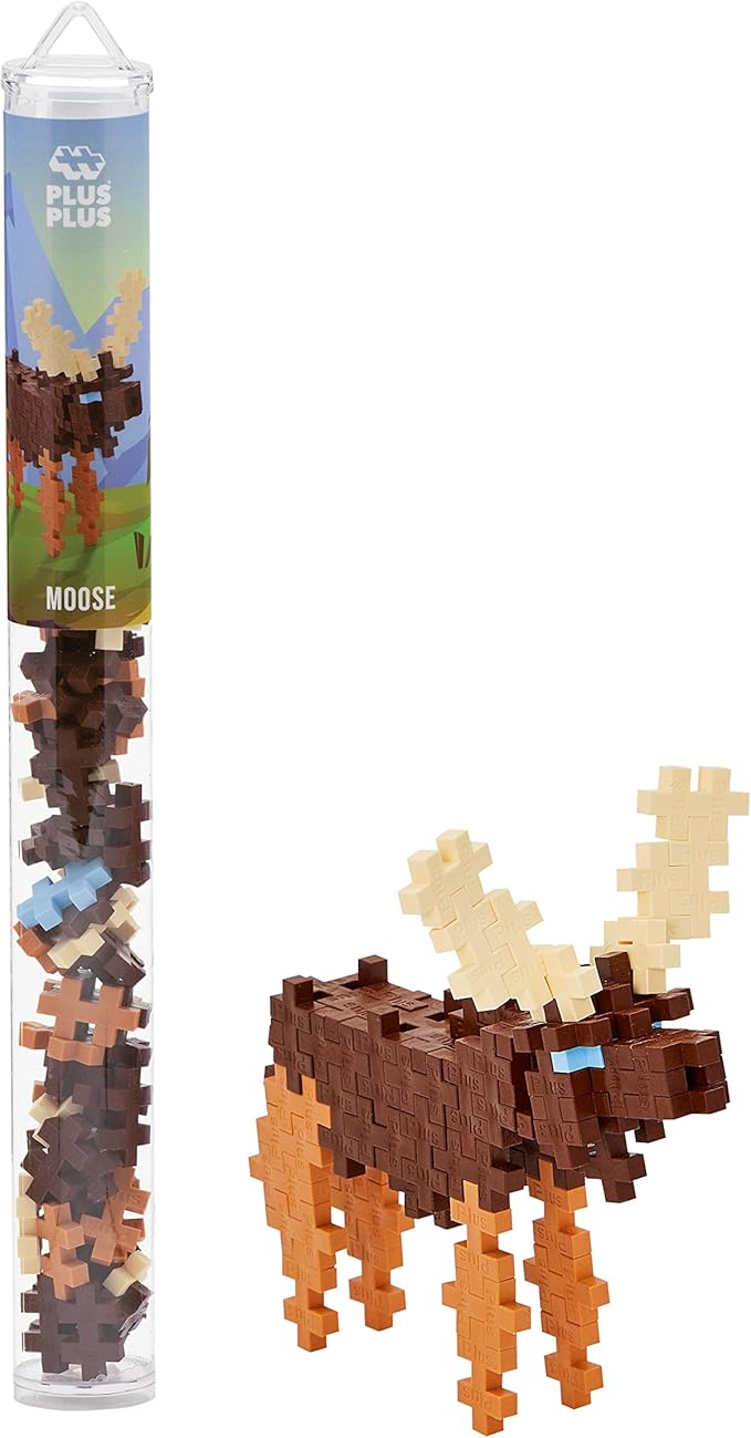 Plus Plus 3D Animal Figurine Building Block Set, 70 Mini Interlocking Puzzle Pieces, Fun STEM Toys for Kids - Moose Mini Maker Tube