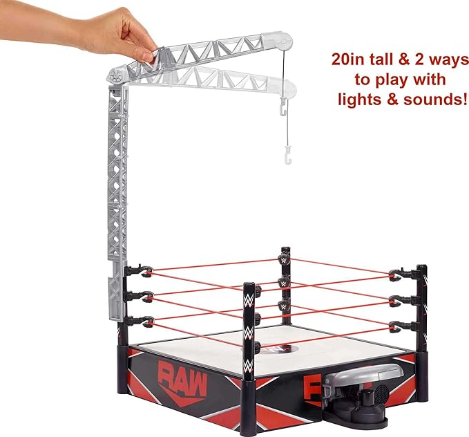 Mattel WWE Wrekkin' Kickout Ring Playset with Accessories & 2 Play Modes, Includes Launcher, Crane, WWE Championship & More, 13-inch x 20-inch