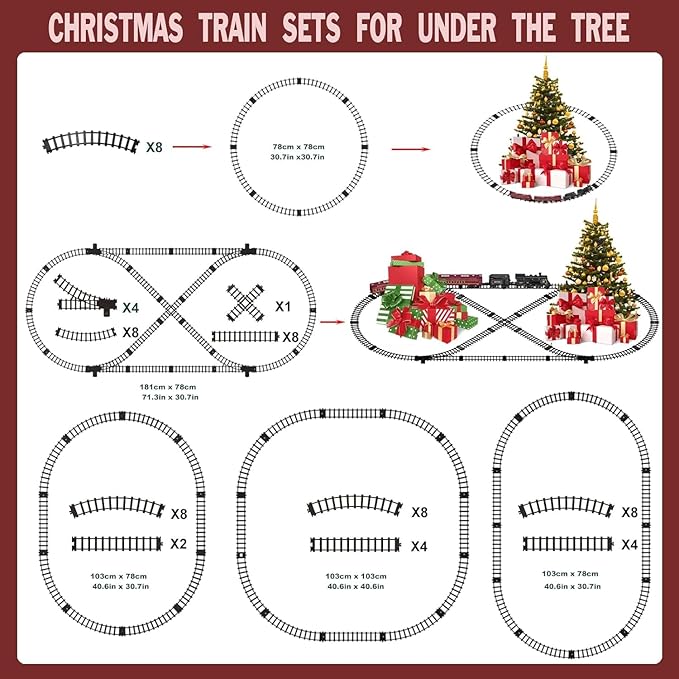 Electric Train Sets for Kids Metal Alloy Christmas Train Toys Steam Locomotive, Glowing Passenger Carriages, Luxury Tracks, Light & Sounds Rechargeable Birthday Gifts for Boys Girls Red …