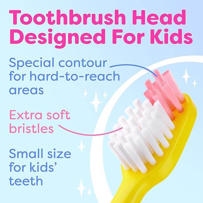Kids Toothbrush 6 Pack - Soft Contoured Bristles - Child Sized Brush Heads (3-10 Year Old) - Suction Cup for Fun & Easy Storage - Girl & Boy Set (6-Pack, Green & Pink)