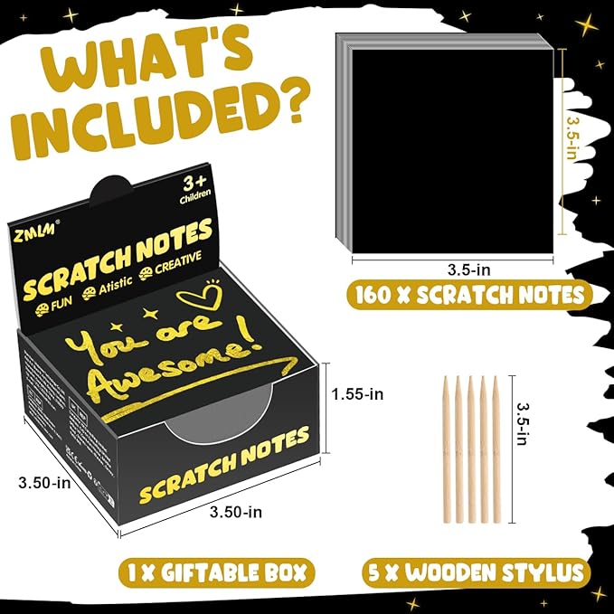 ZMLM Rainbow Scratch Art Paper Mini Note for Kids Gifts Ages 4-8 Bulk Craft Supplies for Teen Girls Boys Easter Basket Stuffers Birthday Classroom Party Games Toy Valentines Day Gift(Gold)