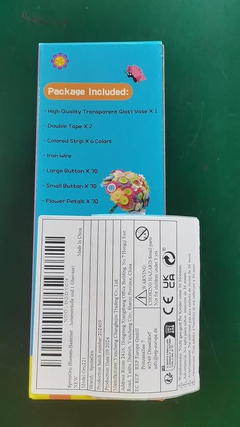 SpriteGru Flower Craft Kit for Kids,Make Your Own Flower Bouquet with Buttons,DIY Activity Gift for Boys & Girls Age 4 5 6 7 8 9 10 Year Old(2 Bouquets and 1 Glass Vase)