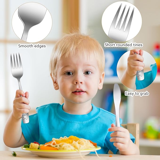 9 Piece Stainless Steel Kids Silverware Set,Toddler Utensils,Child and Toddler Flatware,Kids Utensil Set,Children Safe Forks, Spoons and Knives,Mirror Polished, Dishwasher Safe