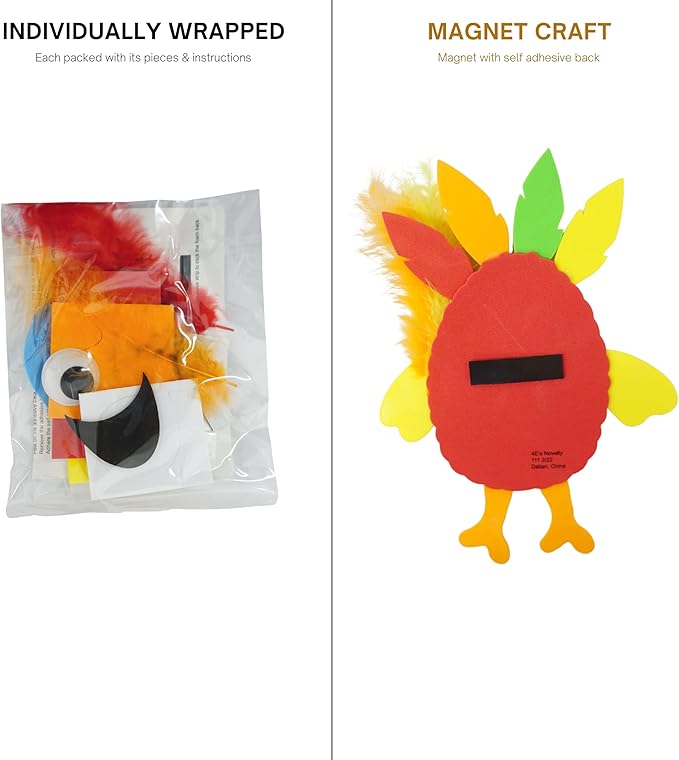 4E's Novelty Monster Turkey Crafts for Kids (12 Pack) Halloween Bulk Foam Magnet Craft Kit, Thanksgiving Crafts for Kids 4-8, 3-12, Thanksgiving Activities for Kids