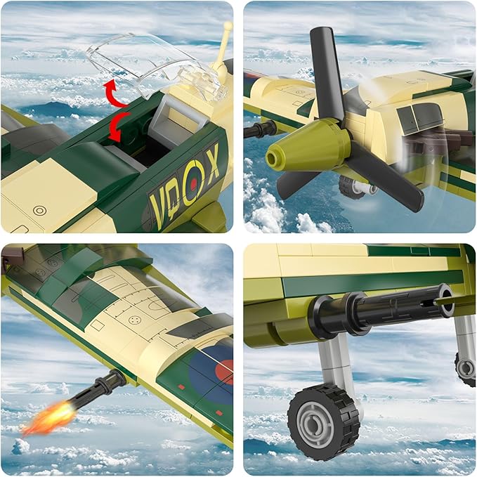 TOY PLAYER Spitfire Fighter Plane Jet Building Set - Compatible with Lego Plane, Military Airplanes Model, Gift for Boys Age 6 7 8 9 10 11 12 and WW2 Military SetCollectors & Enthusiasts