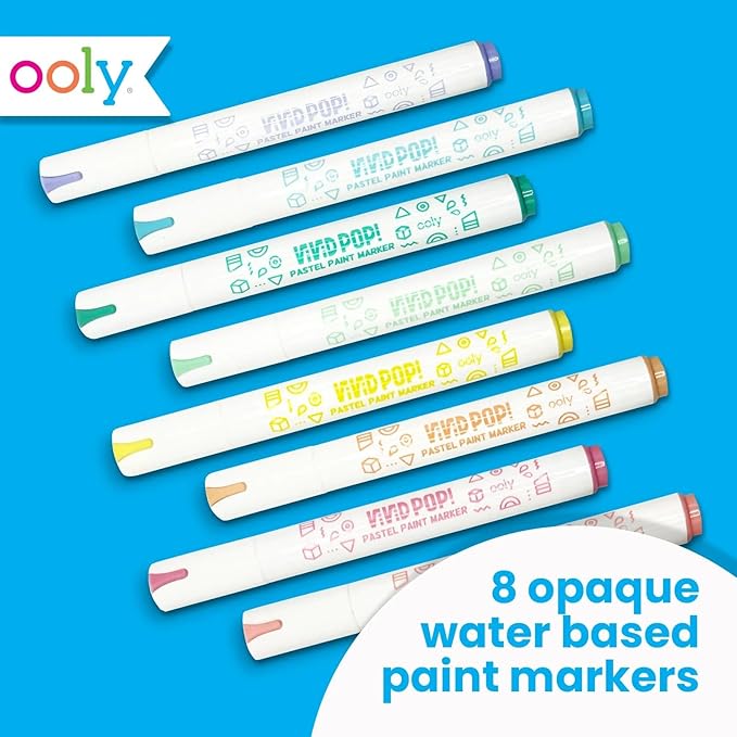 Ooly Vivid Pop Pastel Set of 8 Super Bright Water Based Paint Markers - Erases off Whiteboards, Windows, Mirrors- For Kids, School Supplies, Art Projects, Paint Pen Marker for Kids