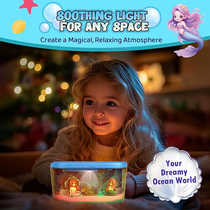 Mermaid Terrarium Kit Gifts for Kids - DIY Night Light Up with Remote - Sand Arts and Crafts for Girls Ages 4 5 6 7 8-12 + Year Old Fun Easter Mermaid Birthday Decorations Toys