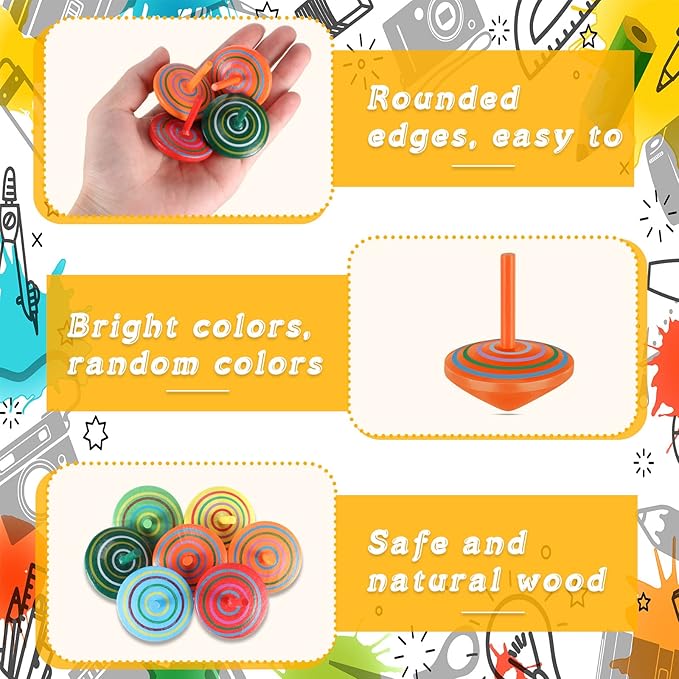 Aoriher Wood Spinning Tops for Kids, Colorful Wooden Gyroscopes Toy, Educational Kindergarten Toys, Rainbow Spin Tops for Games Party Favors Birthday Gifts(24 Pieces)