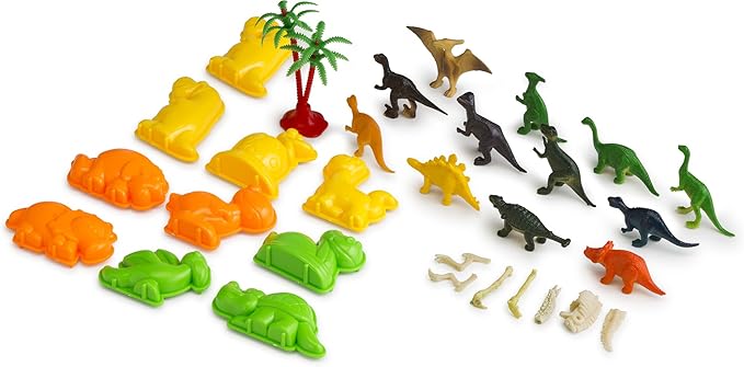 Dino Discovery 3D Sandbox for Kids with 1 Pound Moldable Indoor Artificial Play Sand, Shaping Molds, Dinosaur Figures, 3D Tray