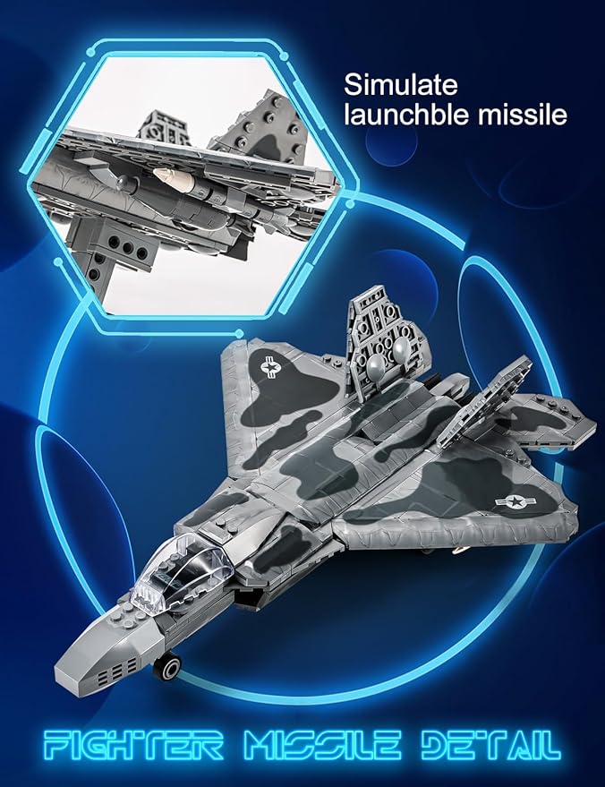 SEMKY Military Series F-22 Raptor Fighter Jet Air Force Building Block Set (626 Pieces) -Building and Military Toys Gifts for Kid and Adult