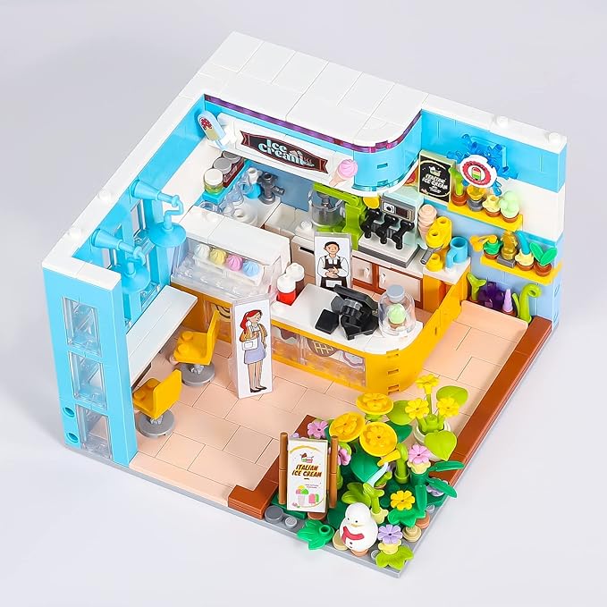 Friends House Building Block Sets, Mini Ice Cream Bar Dessert Shop Girls Friendship Playhouse Store Apartment Micro Bricks Kits Birthday Christmas Xmas Gifts for Adults Kids 8-12 6-12 6-10 7-9