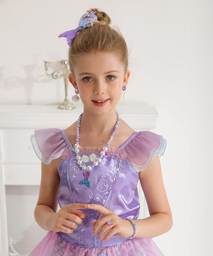 Little Girls Princess Mermaid Costume for Girls Dress Up with Accessory for Christmas Birthday Party Supplies Blue-Pink