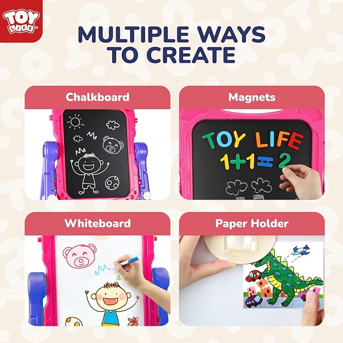 STEAM Life Easel for Kids Art Easel for Toddler Easel - 4in1 Double-Sided Large Magnetic Board Kids Chalkboard Easel Drawing White Board for Kids Magnetic Letters Numbers Christmas Gift for Kids Girls