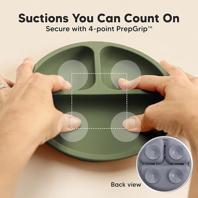 KeaBabies Suction Plates for Baby, Toddler - 3-Pack 100% Silicone Toddler Plates, Divided Baby Plates with Suction, Silicone Plates for Baby, Kids, BPA-Free, Microwave, Dishwasher Safe (Slate)