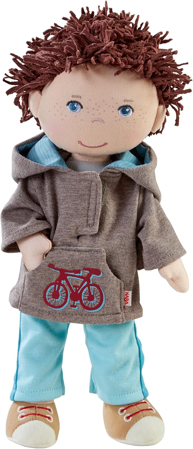 HABA Lian 12" Soft Boy Doll with Brown Hair, Blue Eyes and Embroidered Face (Machine Washable)