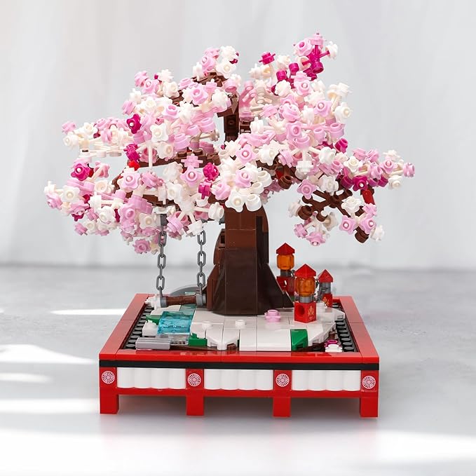 Small Bricks Cherry Blossom Tree Building Set Building Block Kit Sakura Bonsai DIY Toy Potted Plant Tree Regular Particle Simulation Flower Botanical Collection Construction Toy 648 Pcs 63001