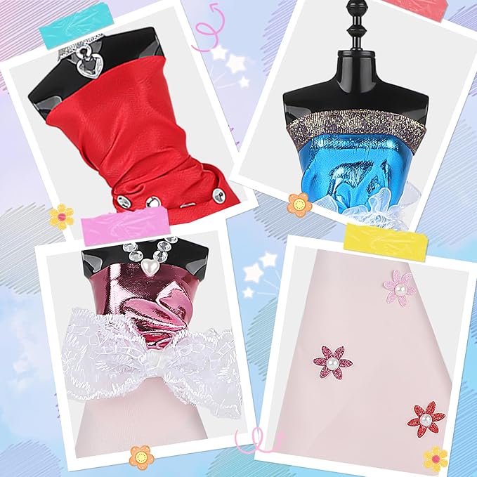 deAO Fashion Design Kit for Girls with Mannequins Creativity DIY Arts & Crafts Toys Doll Clothes Sewing Kit Kids Learning Toys Craft Activities with Real Fabric and Sewing Tools for Age 3+