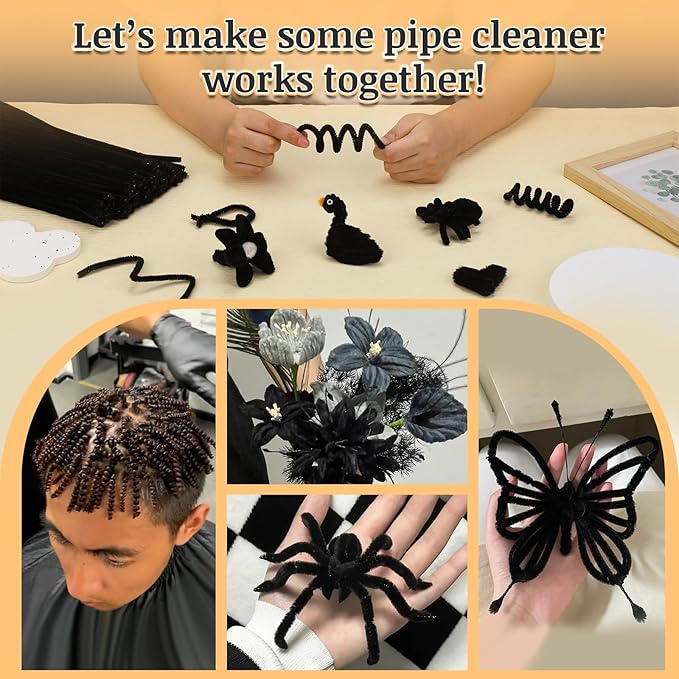 Zlulary Black Pipe Cleaners for Hair, Pipe Cleaners, 100 PCS Black Pipe Cleaners for Locs Chenille Stems Pipe Cleaners Craft Supplies for Wig Weaving DIY Halloween Decorations