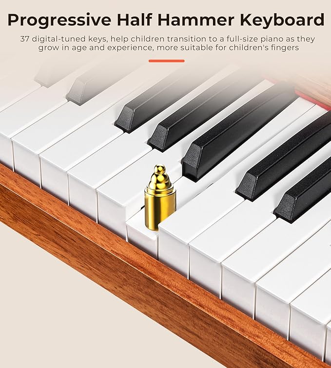 Vangoa Kids Piano Keyboard, 37 Keys Wood Digital Piano for Kids, Music Educational Instrument Toy, for Girls and Boys, Solid Wood Yellow