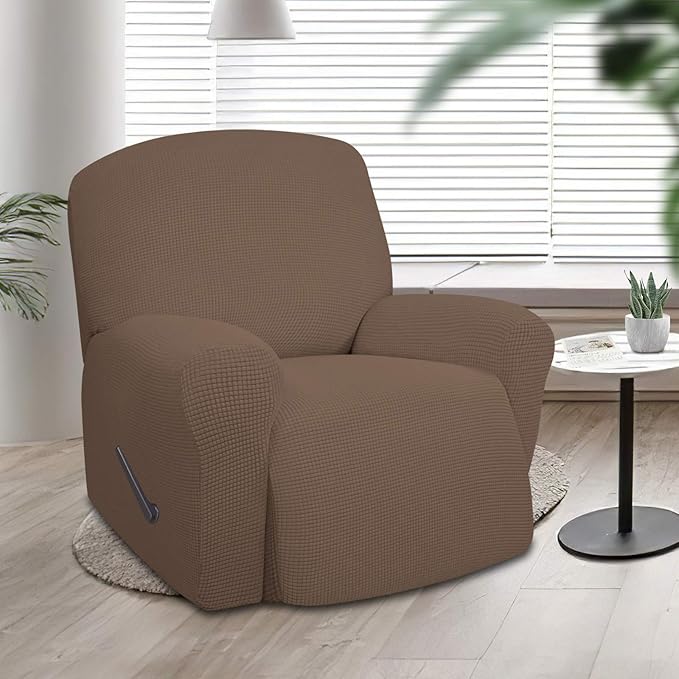 Easy-Going Oversized Recliner Stretch Sofa Slipcover Sofa Cover 1 Piece Furniture Protector Couch Soft with Elastic Bottom Kids,Polyester Spandex Jacquard Fabric Small Checks(Oversize Recliner,Brown)