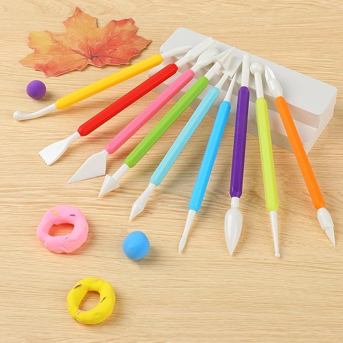 LINPHCEY 9PCS Clay Sculpting Tools Kit - Easy to Use Double-Ended Polymer & Pottery Carving Set with Comfortable Grip Tools for Clay Sculpey & Modeling Clay Ideal for Kids and Adults