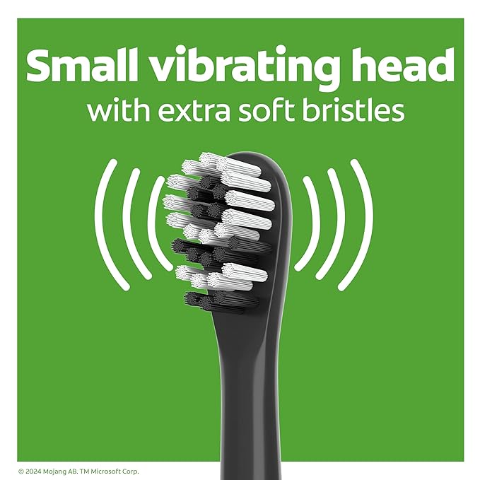 Colgate Kids Battery Powered Minecraft Toothbrush, Extra Soft Kids Battery Toothbrush with 1 AA Battery Included, Made for Ages 3 and Up, Features Easy On and Off Switch, Flat Lay Handle, 1 Count