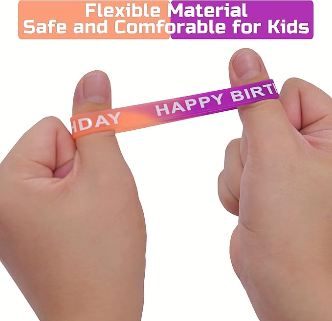66 Pieces Birthday Rubber Bracelets(22 Styles),Colored Birthday Wristbands for Birthday Party Favors,Stretch Birthday Rubber Wristbands for Birthday Party Supplies
