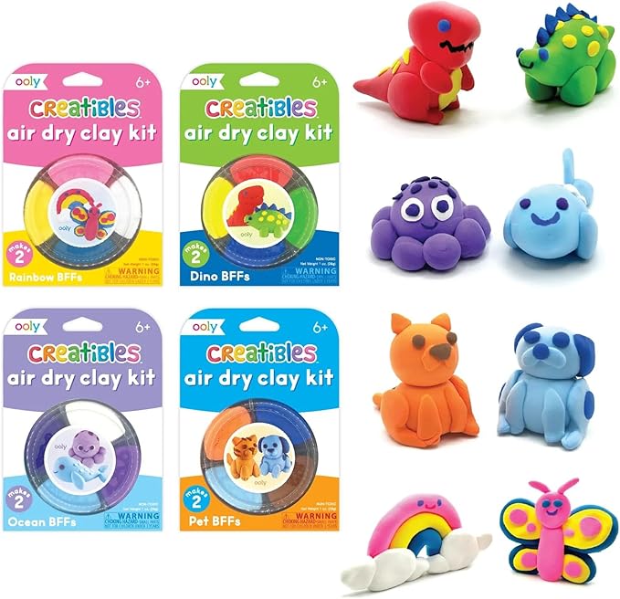 Ooly Creatibles, 16 Colors Air Dry Clay Expansion Set for Kids Crafts, Modeling Clay in 16 Colors, 4 Tubs, Airdry DIY Art Expansion Set for Kids Ages 6 and Up