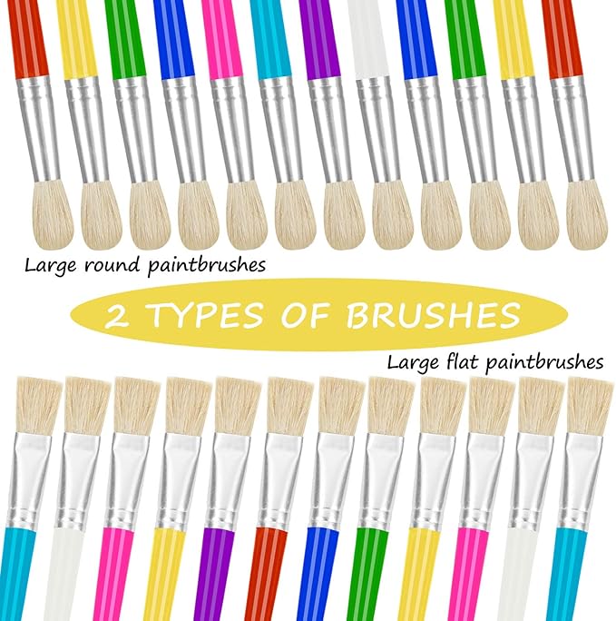 YGAOHF 48 Pack Paint Brushes for Kids - Kids Paint Brushes with Bristle, Big Washable Chubby Toddler Paint Brushes, Easy to Clean Round Flat Brushes for Acrylic Oil Watercolor Washable Paint