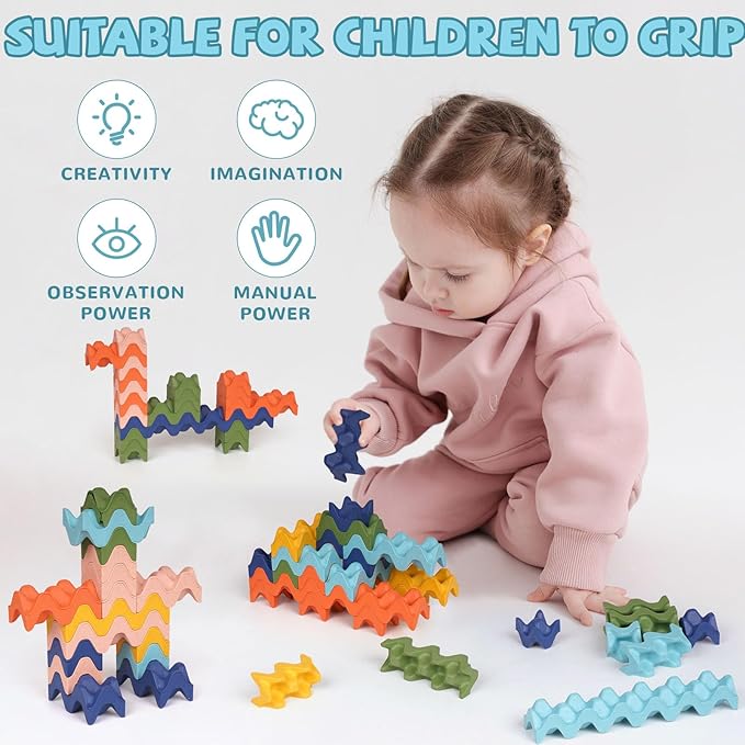 Colorful Building Blocks for Kids STEM Building Toys Montessori Educational Construction Toys Interlocking Solid Creative Stacking Blocks for Toddlers Preschool Boys and Girls Aged 3-8