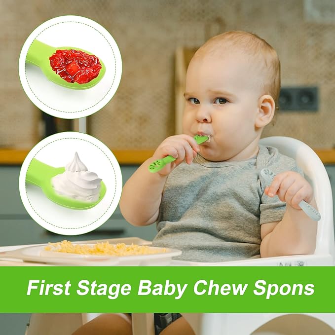 6pcs Silicone Baby Spoons, First Stage Toddler Utensils Baby Led Weaning Spoons BPA Free Baby Chew Spoon Training Spoon Set Toddler Self Feeding Utensils for Baby 6+ Months (6 Colors) Z20010