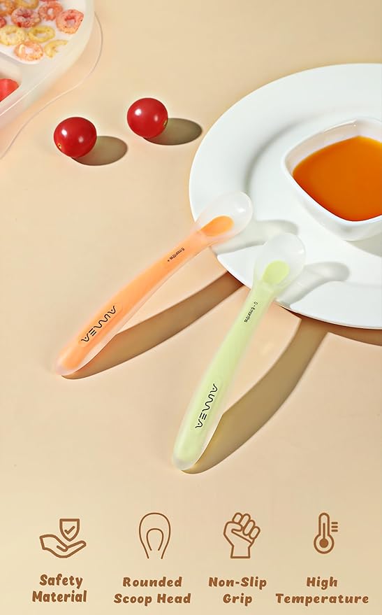 Baby Spoons, First Stage Feeding For Baby, Soft Silicone, Toddler spoon, Baby's First Foods Spoon Set with Travel Case, Gum-Friendly, Baby Gifts, Baby essentials, BPA Free,2-Pack