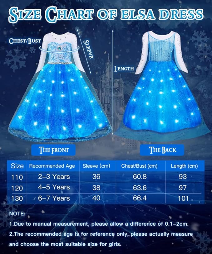 TOLOYE Princess Dresses for Girls, Light Up Elsa Anna Frozen Dress Up with Accessories for Birthday Halloween Carnival