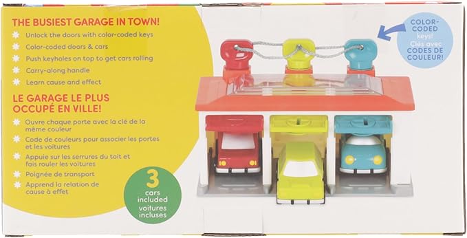 Battat – Car & Color Sorting Playset – Cause-And-Effect Toy – Push & Go Cars – Color-Coded Matching – 2 Years + – 3-Car Garage