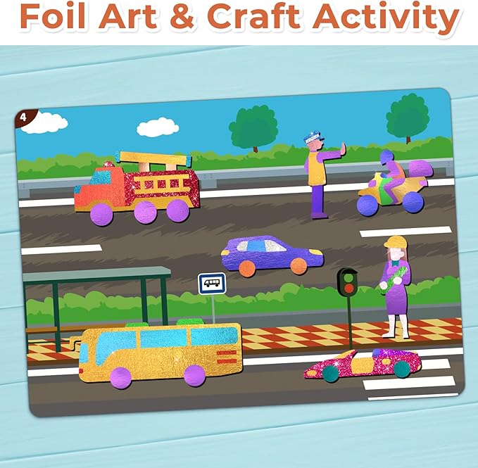 SOOVSY 200 Sheets Space Vehicles Foil Art Fun Kit for Kids, Foil Art for Kids, No Mess Art Crafts Kit DIY Creative Activity Birthday Gift Children Travel Toys for 4 5 6 7 8 9 Years Old Girls Boys