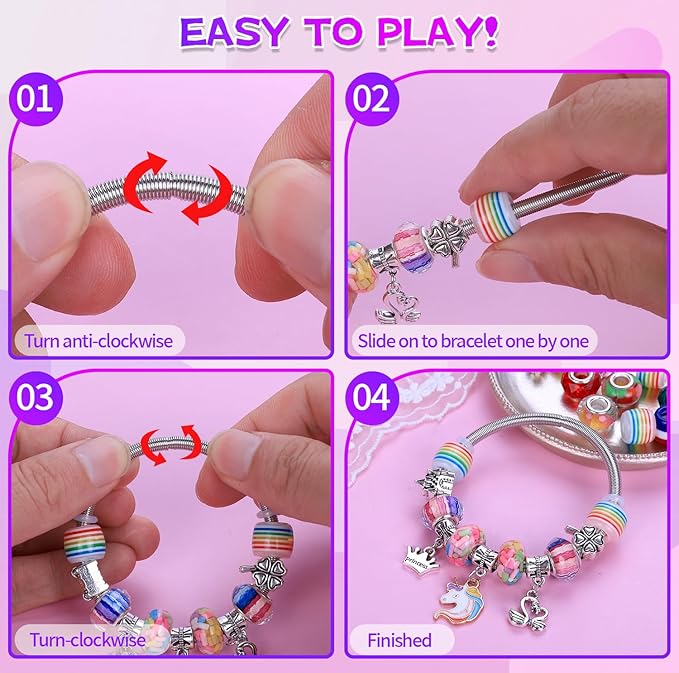 VICTLOV Charm Bracelet Making Kit, DIY Craft for Girls, Unicorn/Mermaid Crafts Gifts Set for Arts and Crafts for Girls Teens Ages 5-12
