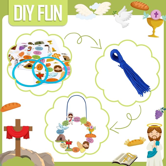 Crtiin 24 Pcs Religious Easter Wreath Craft Kit Christian Easter Crafts for Kids Make Your Own Religious Easter Craft for Kids Easter Home Activities Sunday School Supplies Basket Stuffers Gifts