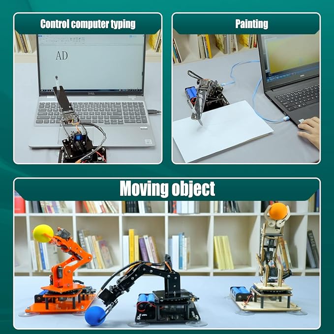 Adeept 5DOF Robotic Arm Kit Compatible with Arduino IDE, Programmable DIY Coding STEM Educational 5 Axis Build Robot Arm, Robot Starter Kit with OLED Display Processing Code and Tutorials - Blue