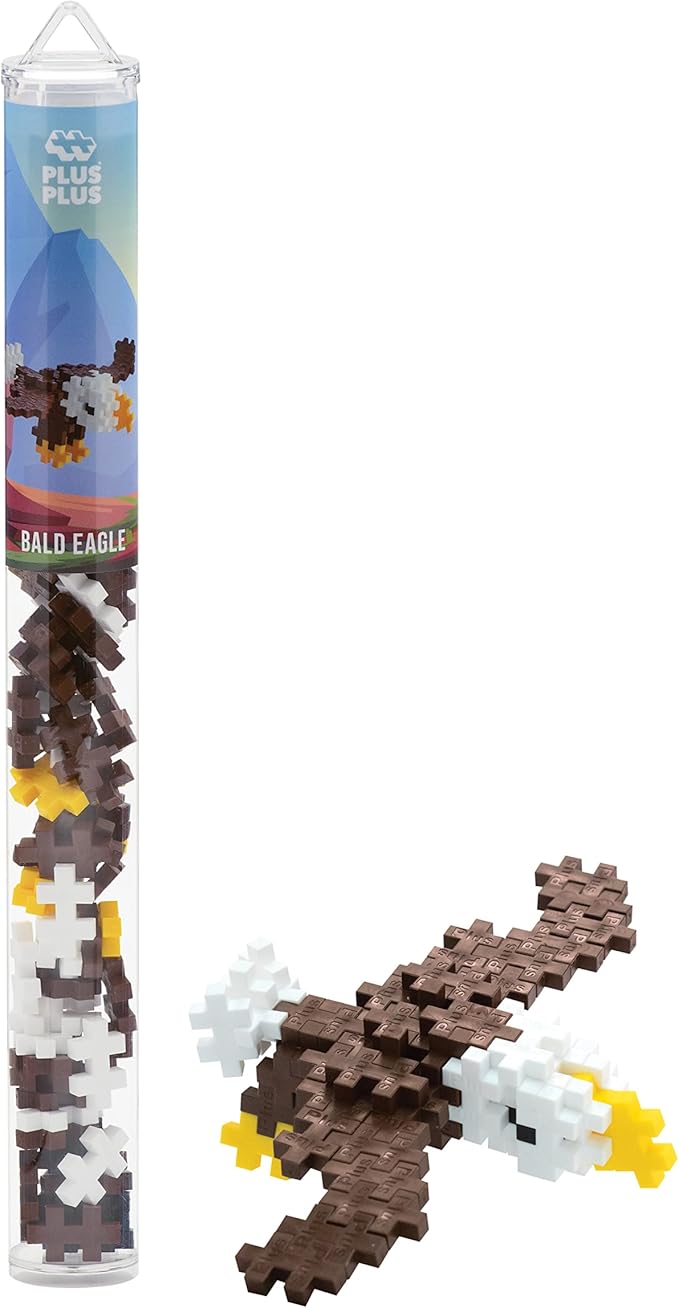 PLUS PLUS 3D Animal Figurine Building Block Set, 70 Mini Interlocking Puzzle Pieces, Fun STEM Toys for Kids - Eagle Mini Maker Tube