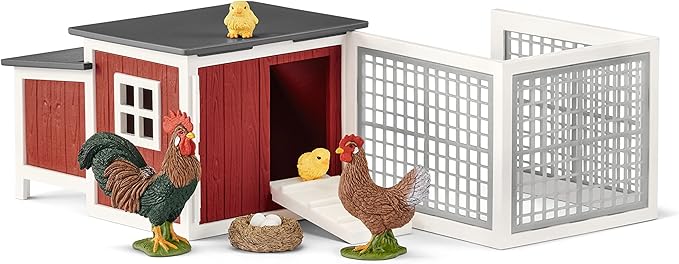 Schleich Farm World, Farm Animal Gifts for Kids, Chicken Coop Farm Playset with Animal Figurines 8-piece set, Ages 3+