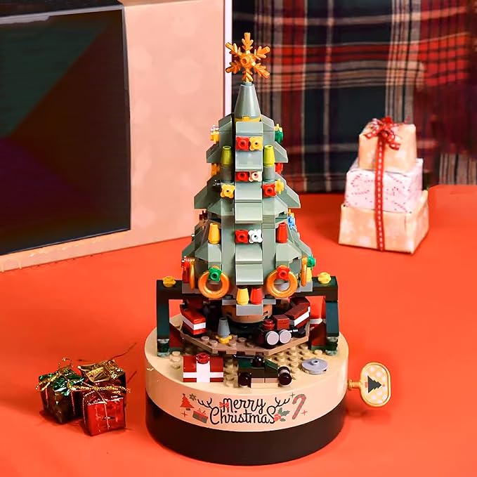 Street View Christmas Tree Music Box Building Block Model Set, Building Toys, 360 Pieces DIY Building Block Assembly Particles, Christmas Decorations, Good Choice for Festivals.