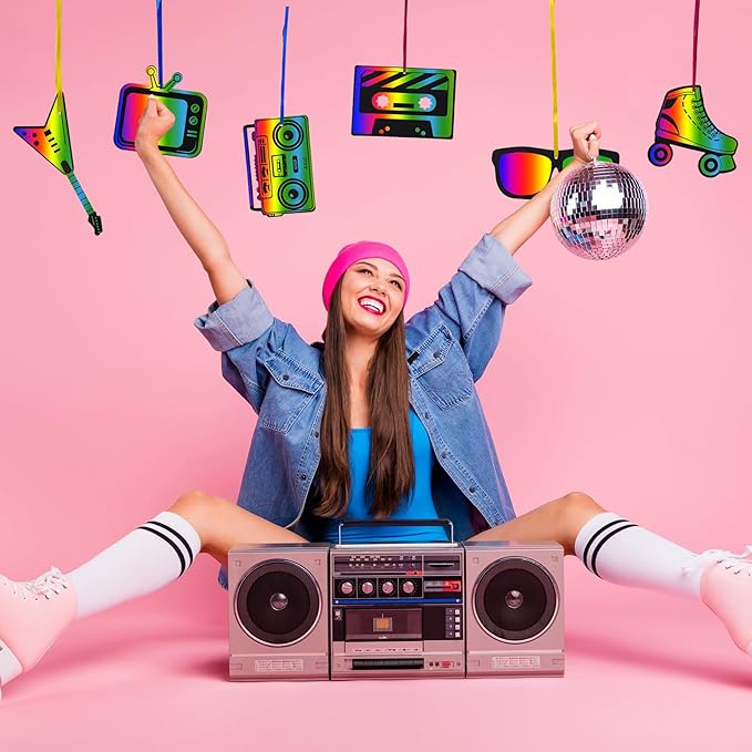 NODMIPNS 36 Pieces 80s Party Scratch Art for Adult,Retro 1980s Hip Hop Party Rainbow Scratch Paper Kit Scratch Crafts Art Set,Back to The 80s Birthday Party Favors DIY Ornament for Christmas Tree