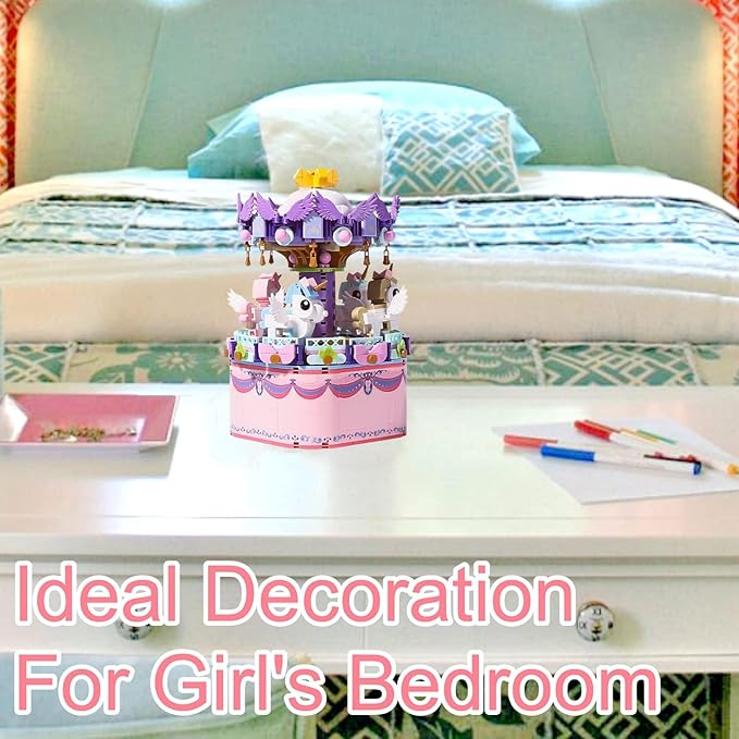 Rotating Carousel Model Building Sets with Music Box, Girls Toys 6 7 8 9 10 11 12 13 14 Years Old and up, Toys for Girls Christmas and Birthday Gifts for Adults and Kids (874pcs)