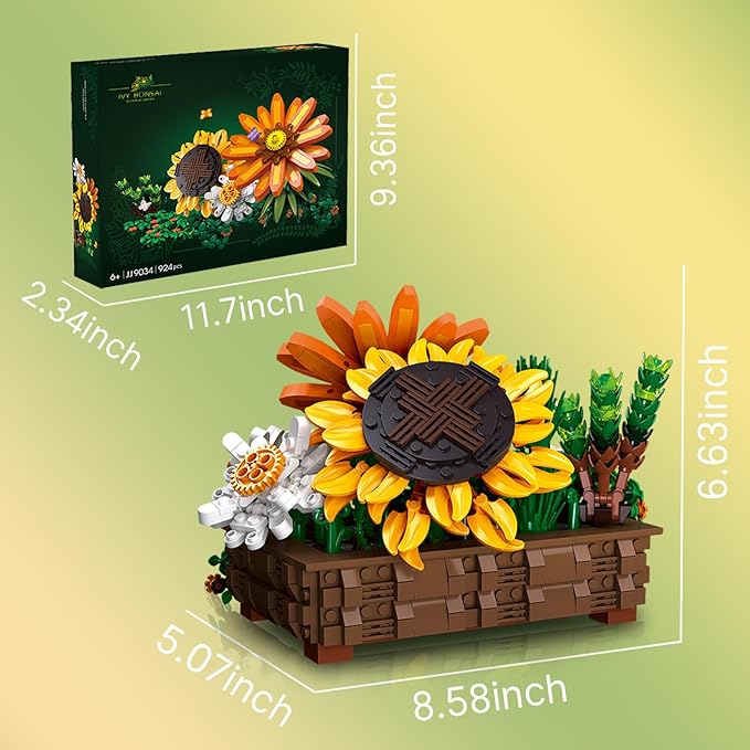 Flower Botanical Bonsai Building Set Sunflower Flower Building Toy Compatible with Lego Flowers Sets for Adults & Boys Girls 924PCS