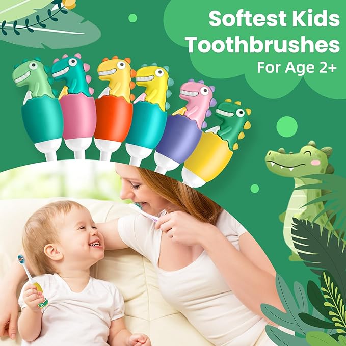 Kids Manual Toothbrush, Extra Soft Bristle Toddler Toothbrush with 10000 Bristles, Kids Travel Toothbrush Designed for Delicate Teeth & Gums for Children 2-7 Years (Light Green)